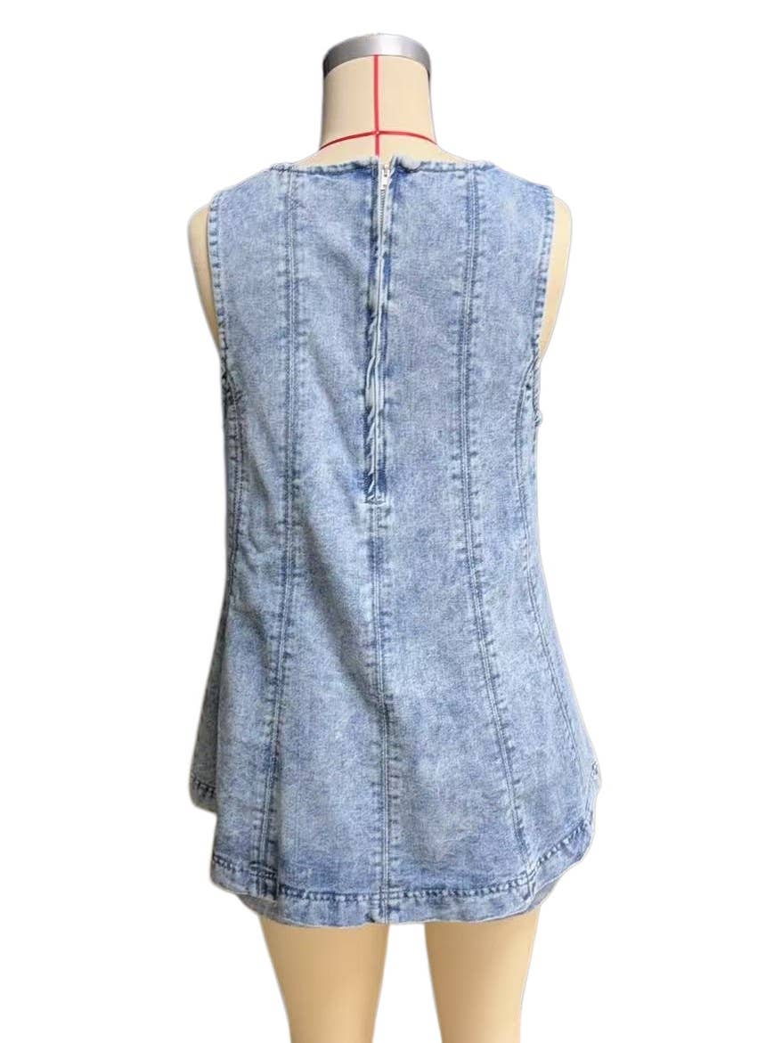 Western Chic Sleeveless Shift Top & Shorts Denim Set