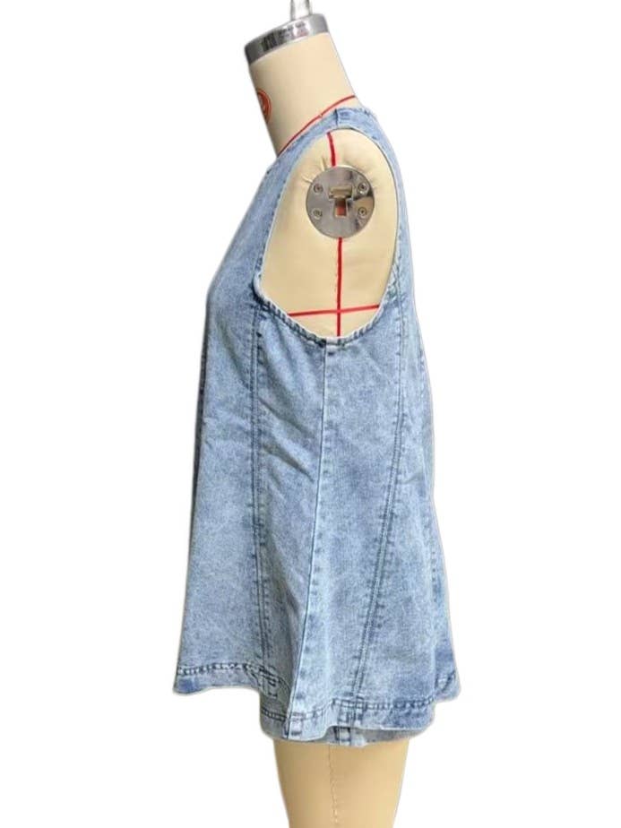 Western Chic Sleeveless Shift Top & Shorts Denim Set