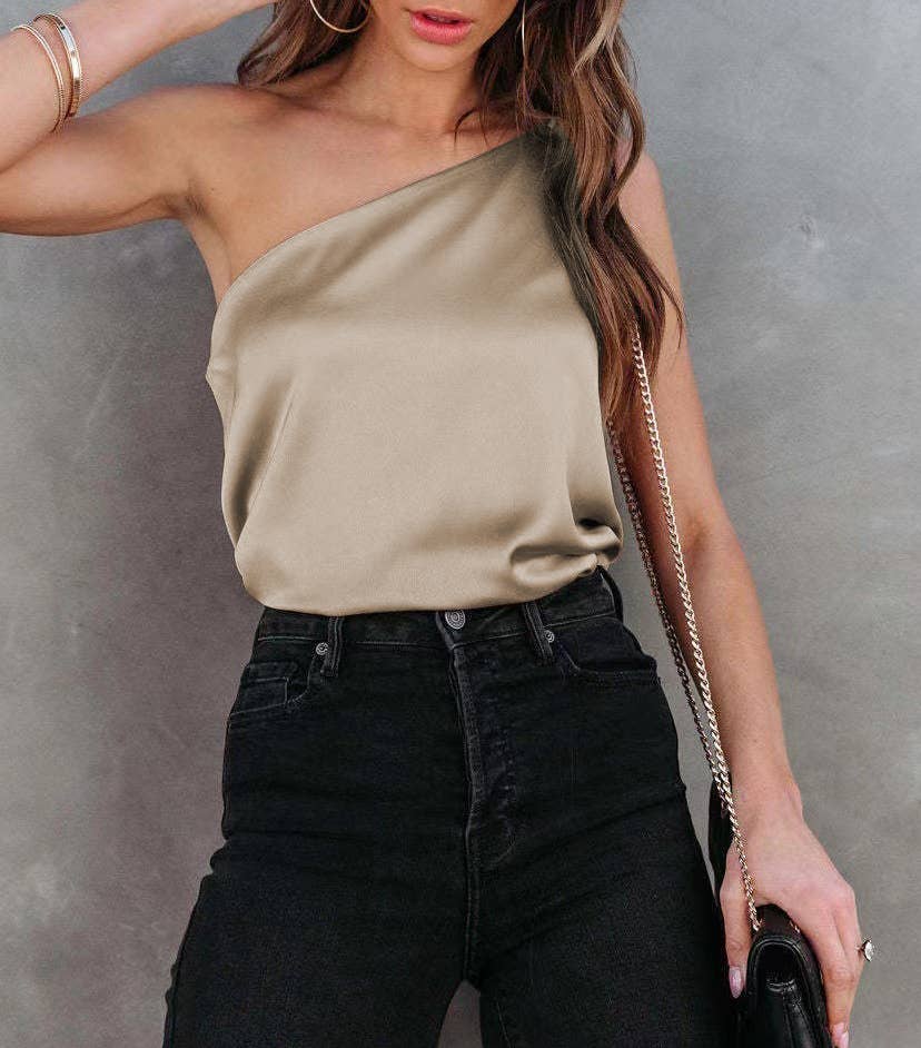 New satin blouses with loose casual slant straps
