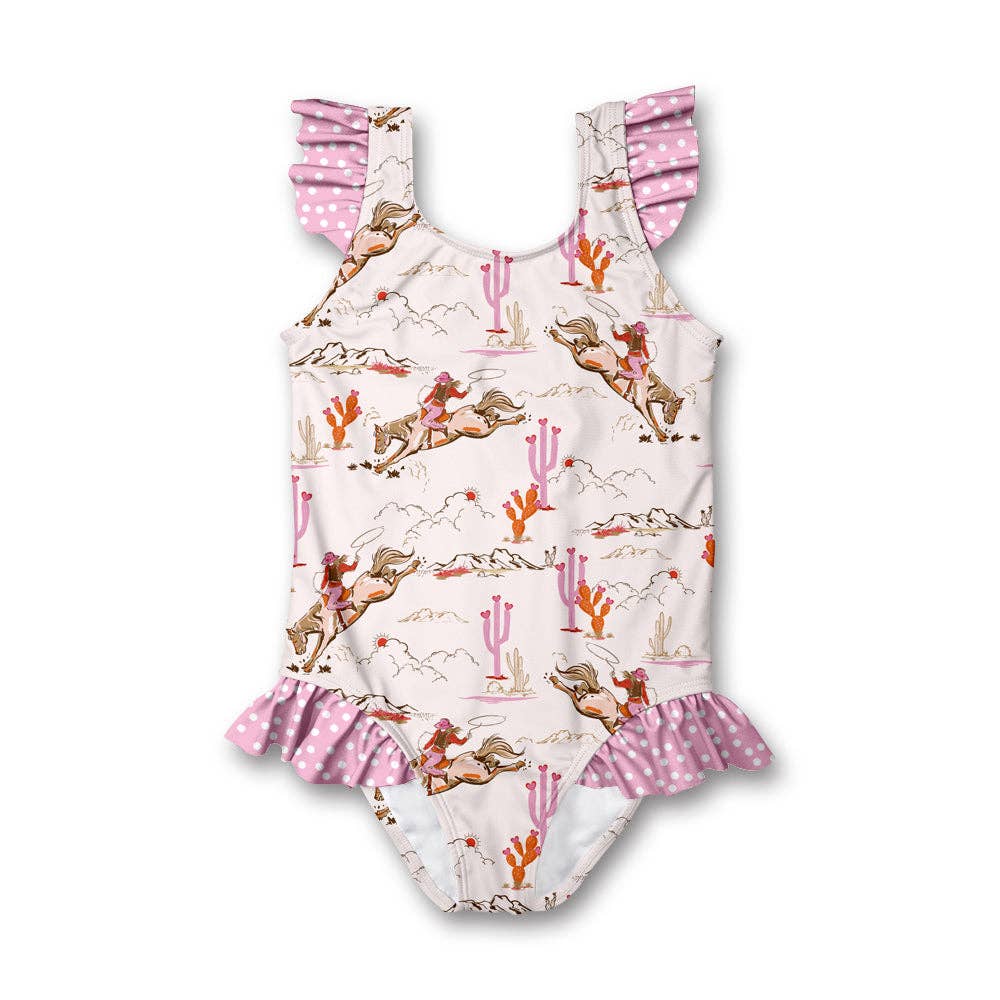Girls Western Swim Rodeo Girl Ruffle-Accent One-Piece