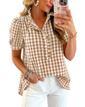 Western Retro Ruffles Detail Gingham Plaid Button Top